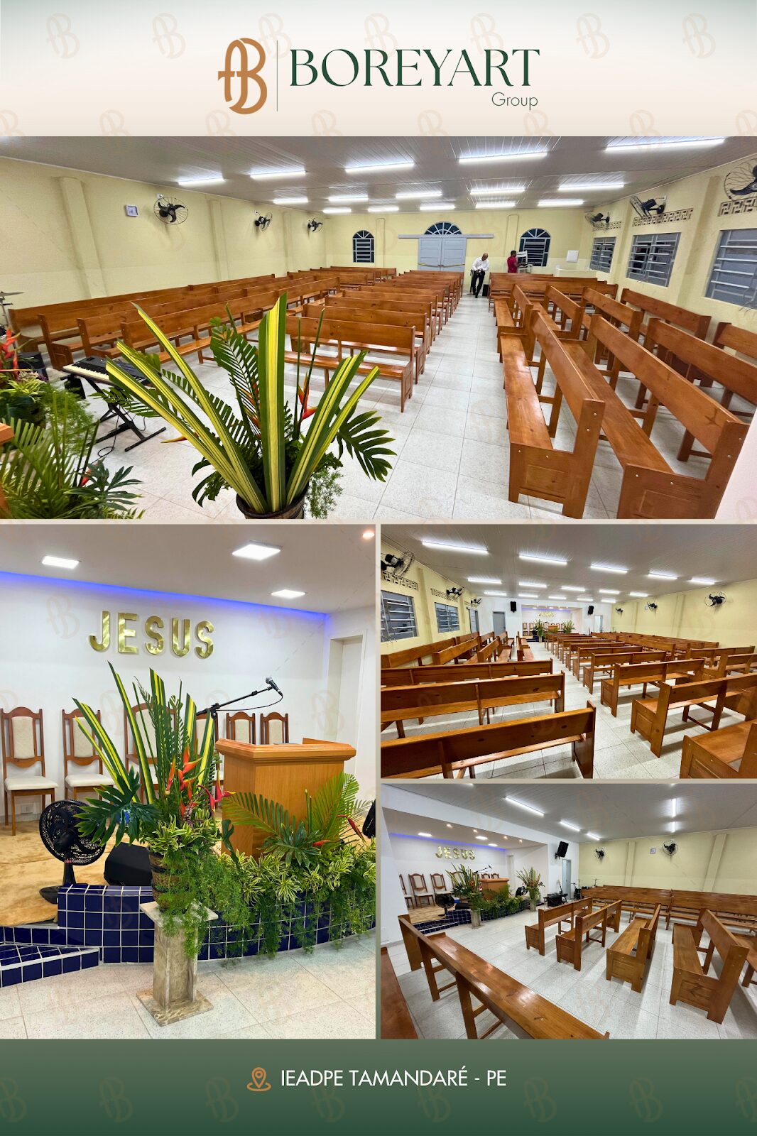 Bancos de madeira para igreja IEADPE Tamandaré, em Pernambuco | Boreyart
