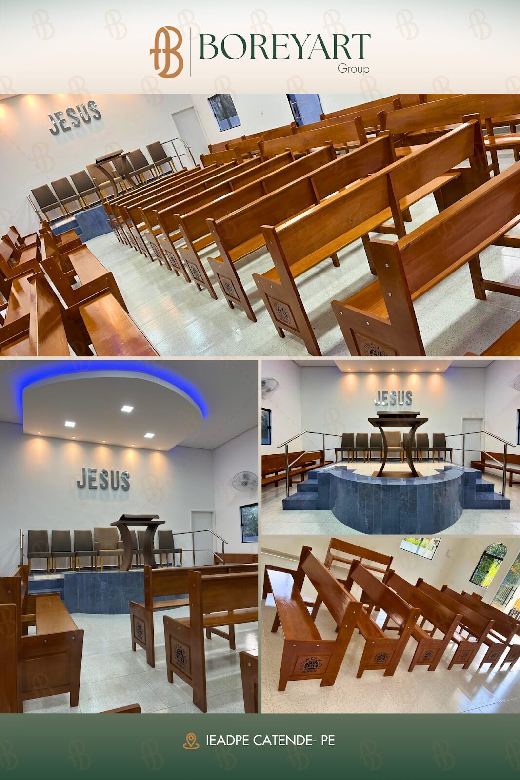 Bancos de madeira para igreja IEADPE Catende, em Pernambuco | Boreyart
